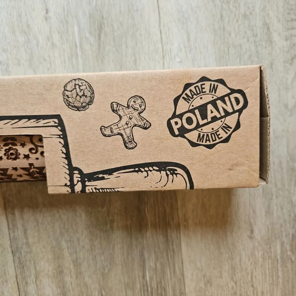 Poland Embossing Rolling Pin European Winter Chalet Deer Folk Art NIB